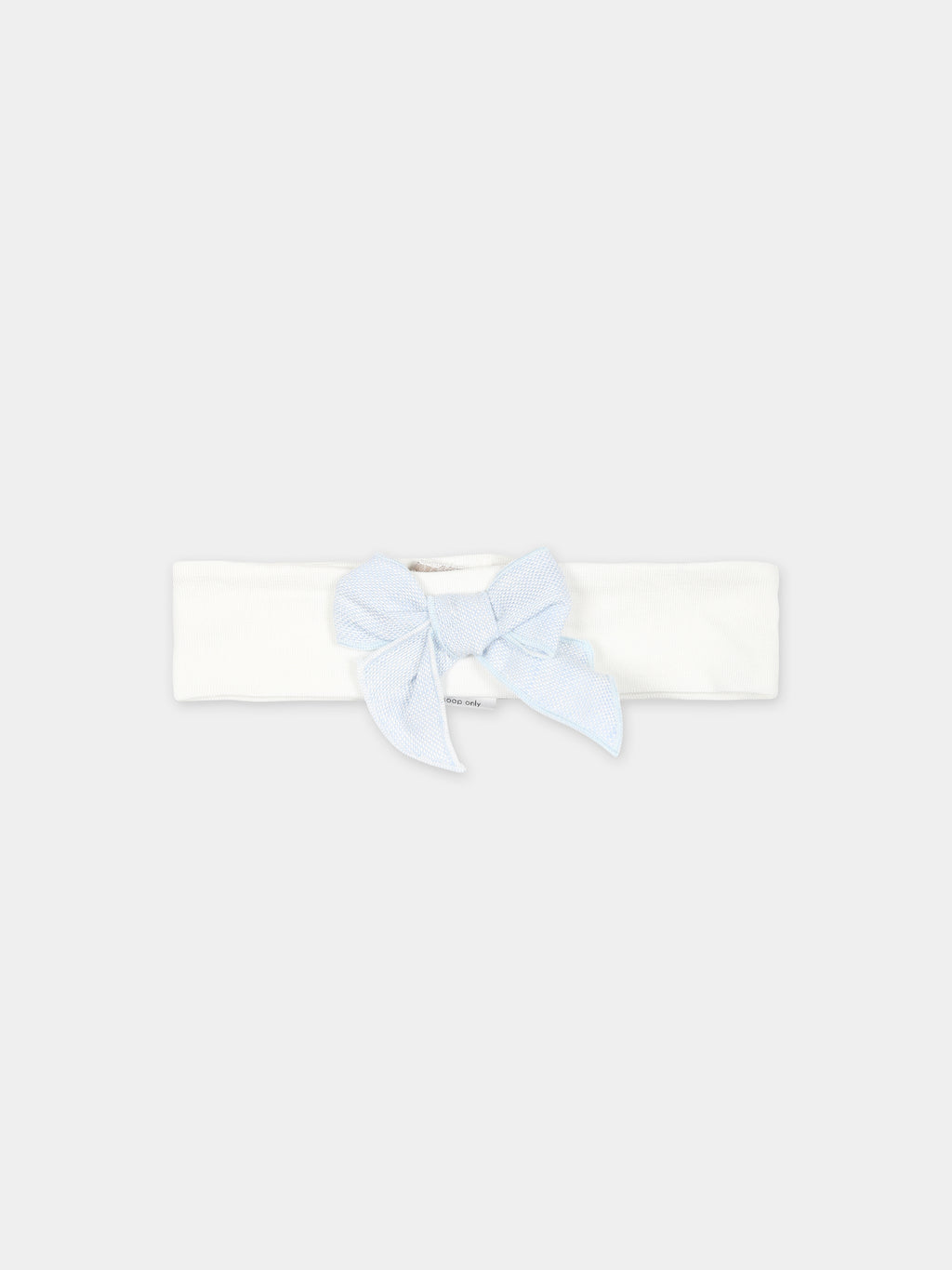 Fascia bianca per neonata con fiocco celeste